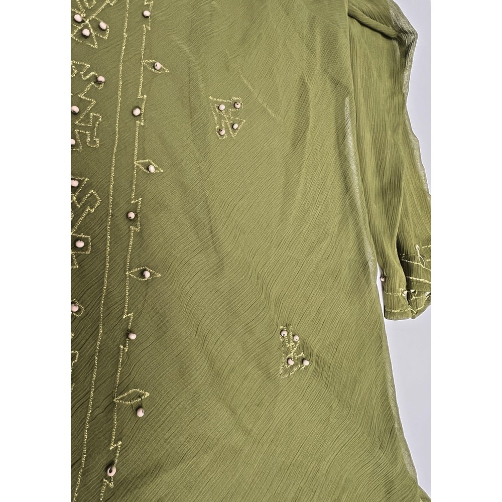 VTG Womens Uniform John Paul Richard Lime Green‎ Boho Style Tunic Size 1X - Picture 4 of 6